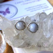 Blue Lace Agate Silver Wire Wrap Stud Earrings